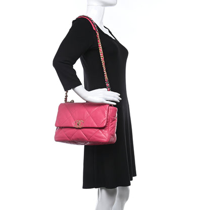 Chanel Goatskin Quilted Large Chanel 19 Flap Dark Pink 2 of 9
