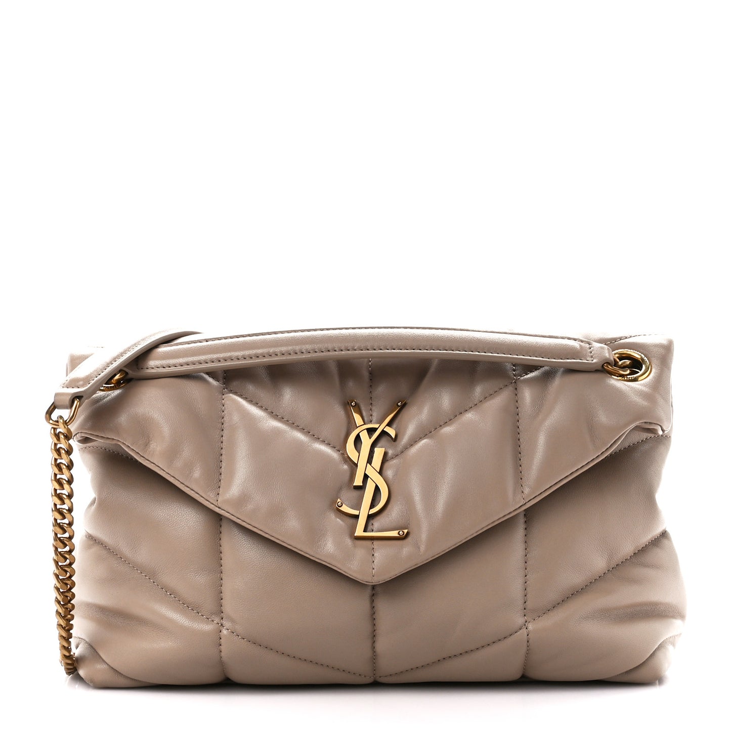 Lambskin Quilted Small Loulou Puffer Monogram Chain Satchel Dark Beige