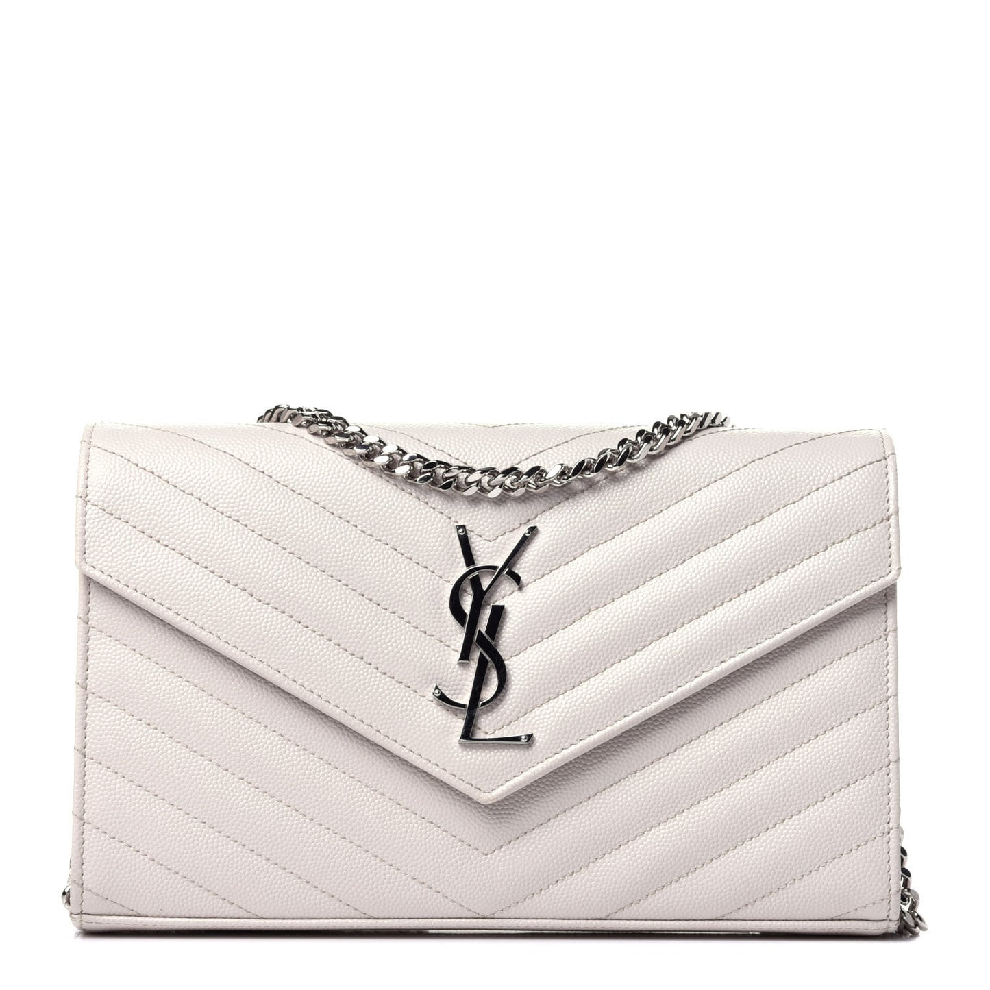 Grain De Poudre Matelasse Chevron Monogram Chain Wallet Cream