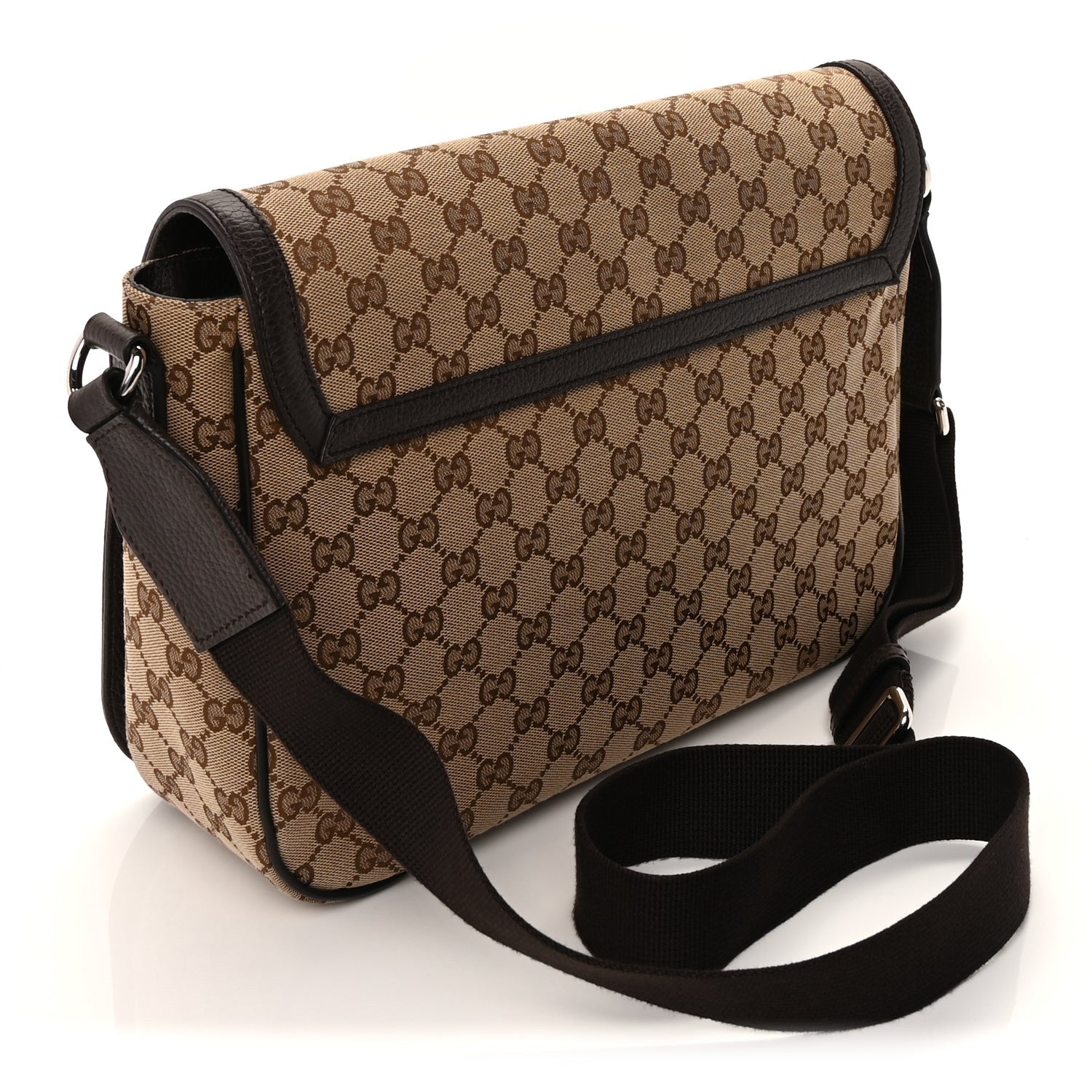 Gucci Monogram Large Flap Messenger Bag  Beige Dark Brown 2 of 8
