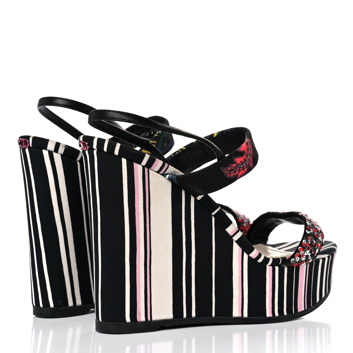 Satin Sequined Striped CD Platform Sandal 39.5 Black Multicolor