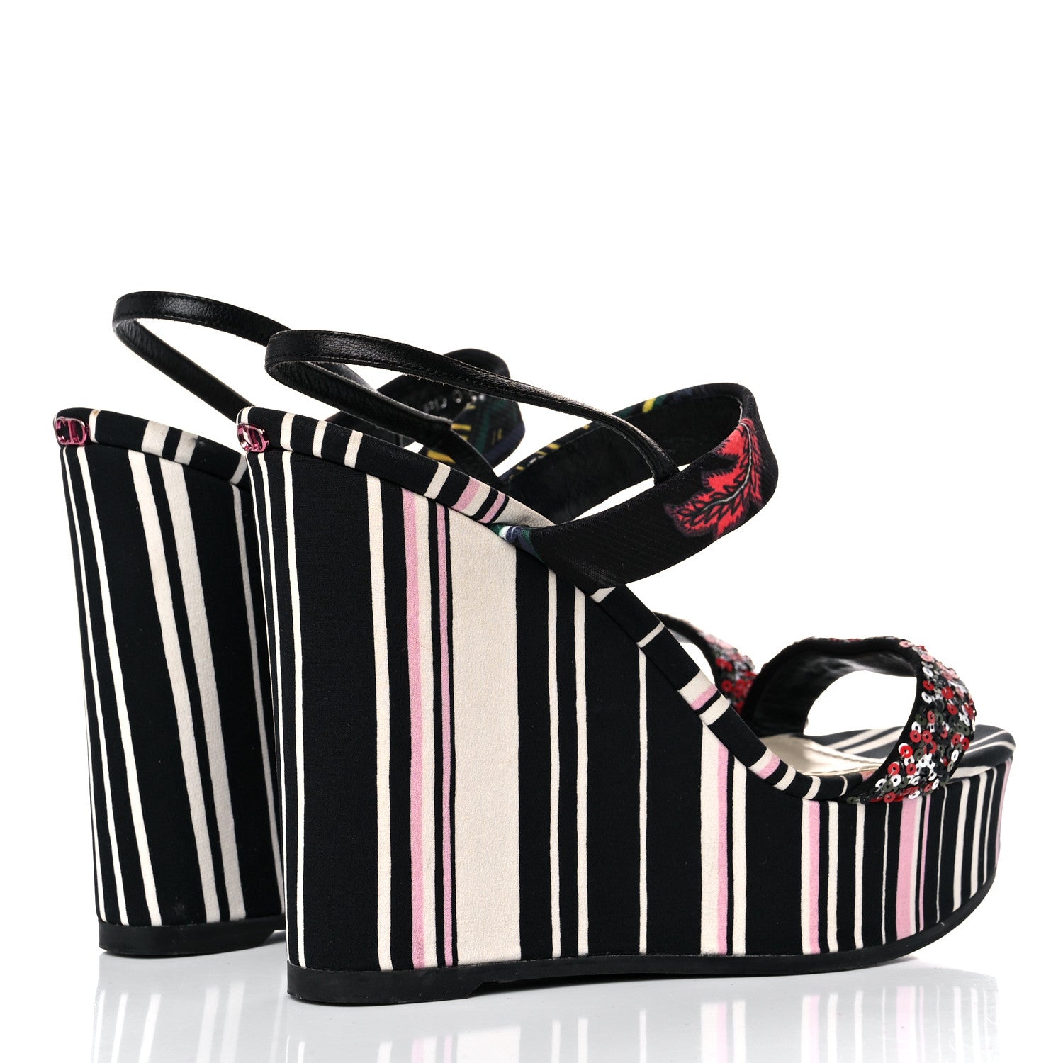 Christian Dior Satin Sequined Striped CD Platform Sandal 39.5 Black Multicolor 4 of 15