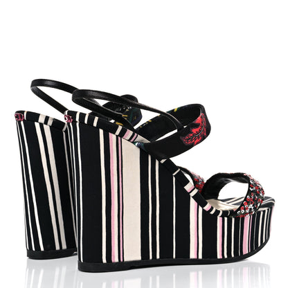 Christian Dior Satin Sequined Striped CD Platform Sandal 39.5 Black Multicolor 4 of 15