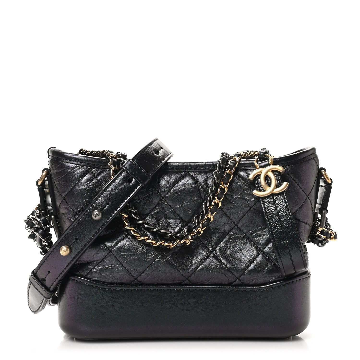 Chanel Iridescent Aged Calfskin Quilted Small Gabrielle Hobo Black 1 of 7