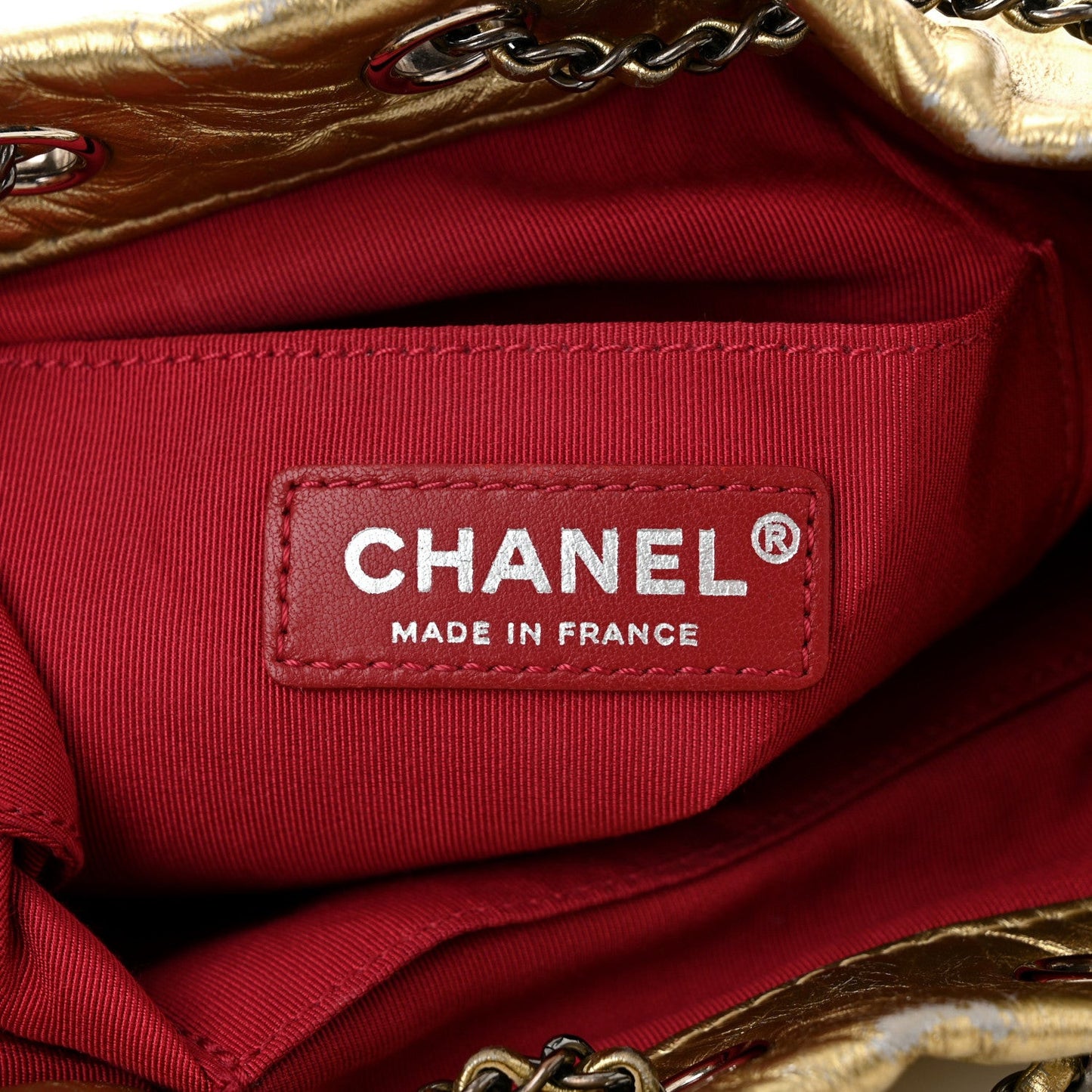 Metallic Aged Calfskin Quilted Small Gabrielle Bucket Gold