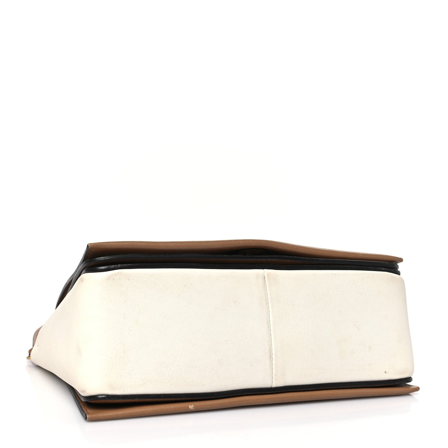 Shiny Smooth Calfskin Medium Frame Shoulder Bag Tan Optic White