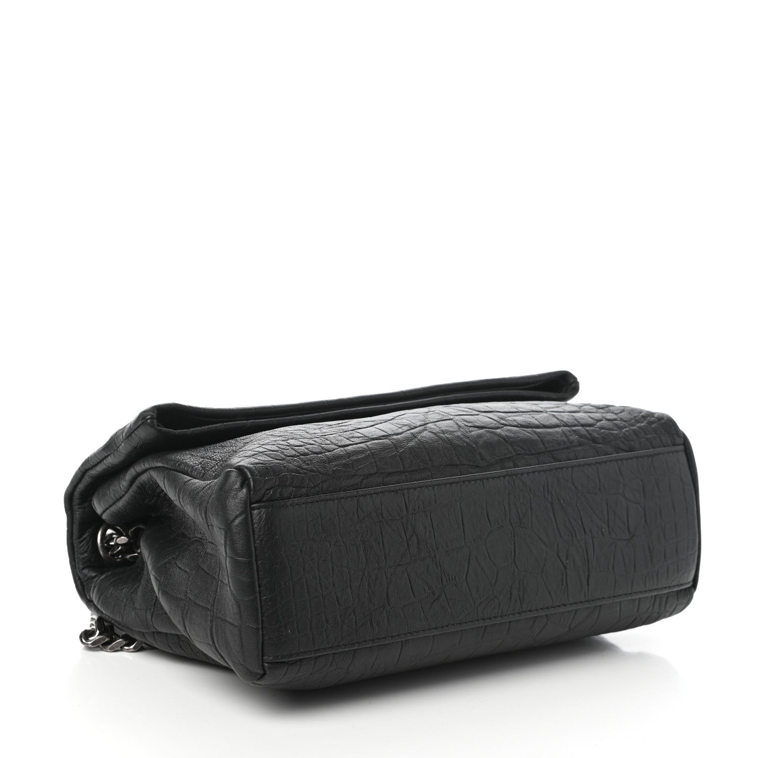 Saint Laurent Calfskin Crocodile Embossed Medium West Hollywood Monogram Fold-Over Black 4 of 9