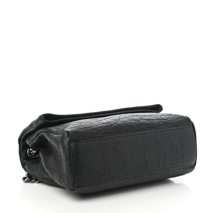 Saint Laurent Calfskin Crocodile Embossed Medium West Hollywood Monogram Fold-Over Black 4 of 9