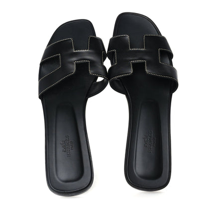 Hermes Box Calfskin Oran Sandals 41 Black 5 of 7