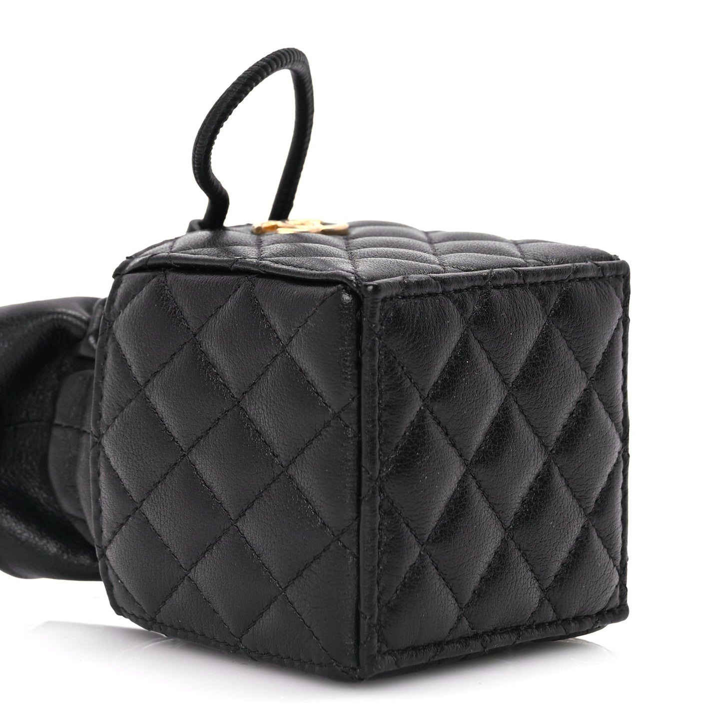 Calfskin Quilted Mini Drawstring Bucket Bag Black
