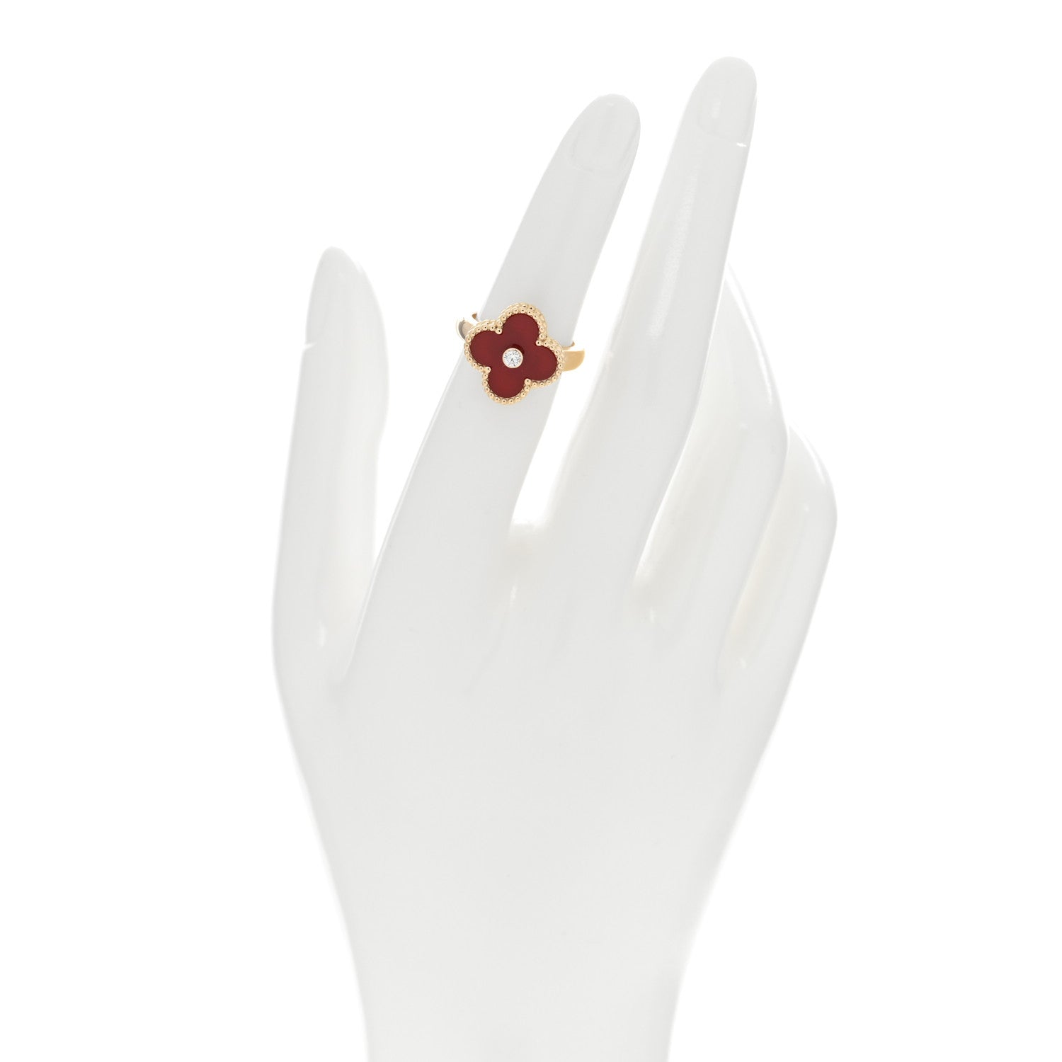 Van Cleef & Arpels 18K Yellow Gold Carnelian Diamond Vintage Alhambra Ring 49 5 2 of 5