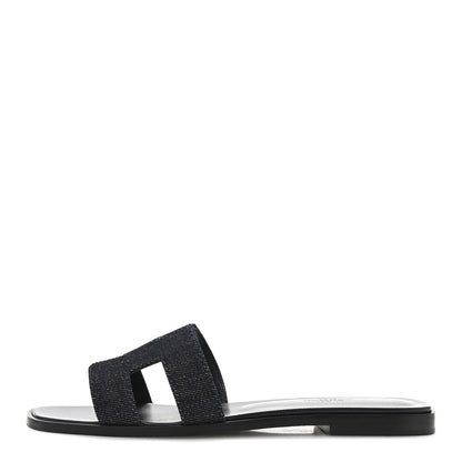 Hermes Denim Canvas Oran Sandals 37.5 Bleu Brut 1 of 7