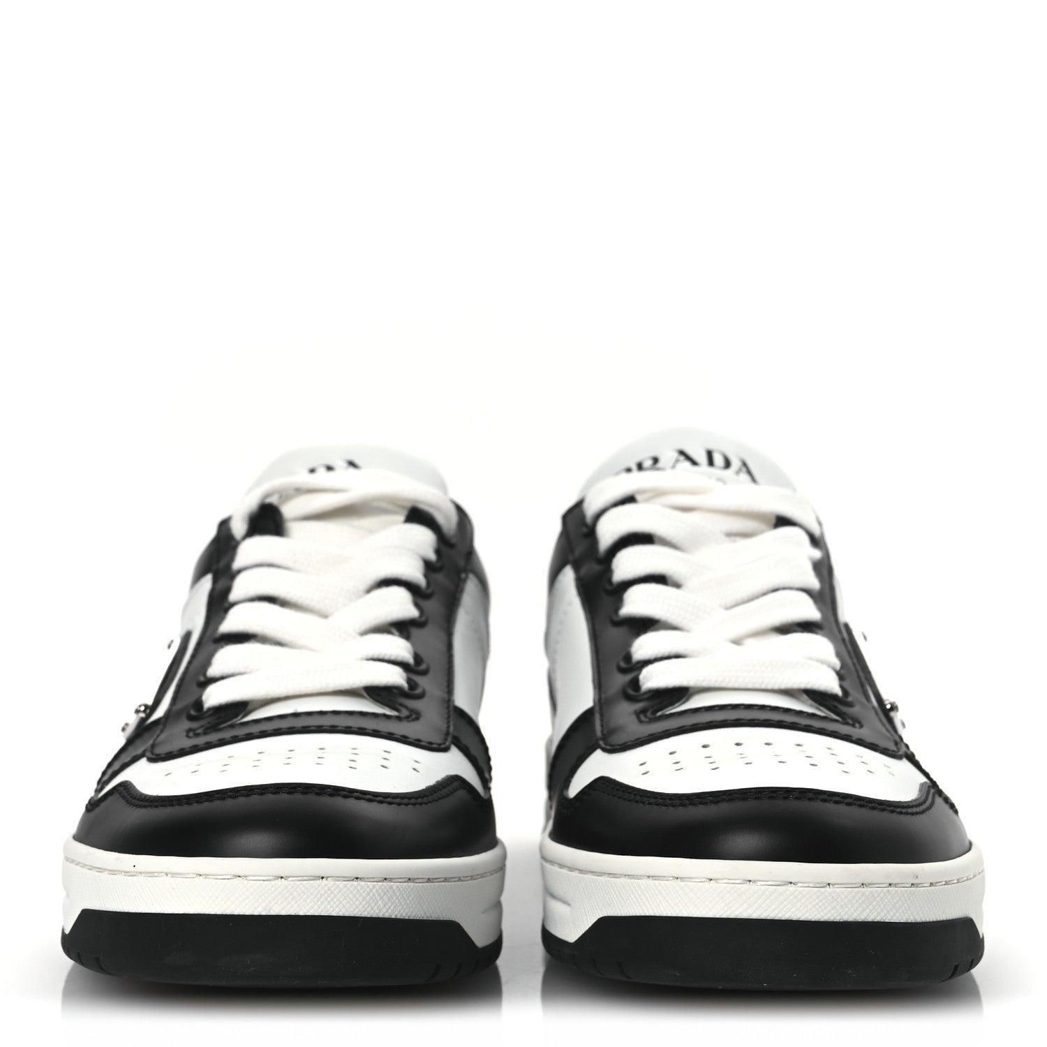 Prada Vitello Sport Spazzolato Rois Metal Triangle Logo Downtown Low Top Sneakers 37.5 White Black 3 of 7