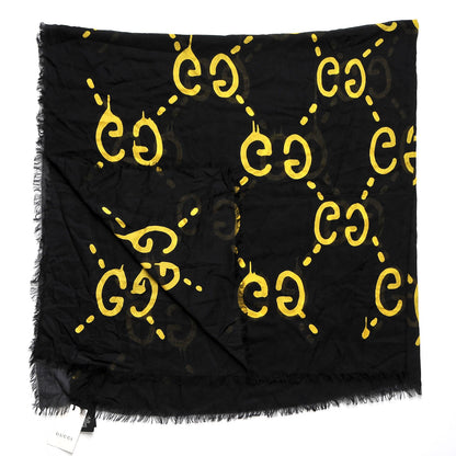Gucci Modal Silk GG Writers Shawl Black Yellow 3 of 7