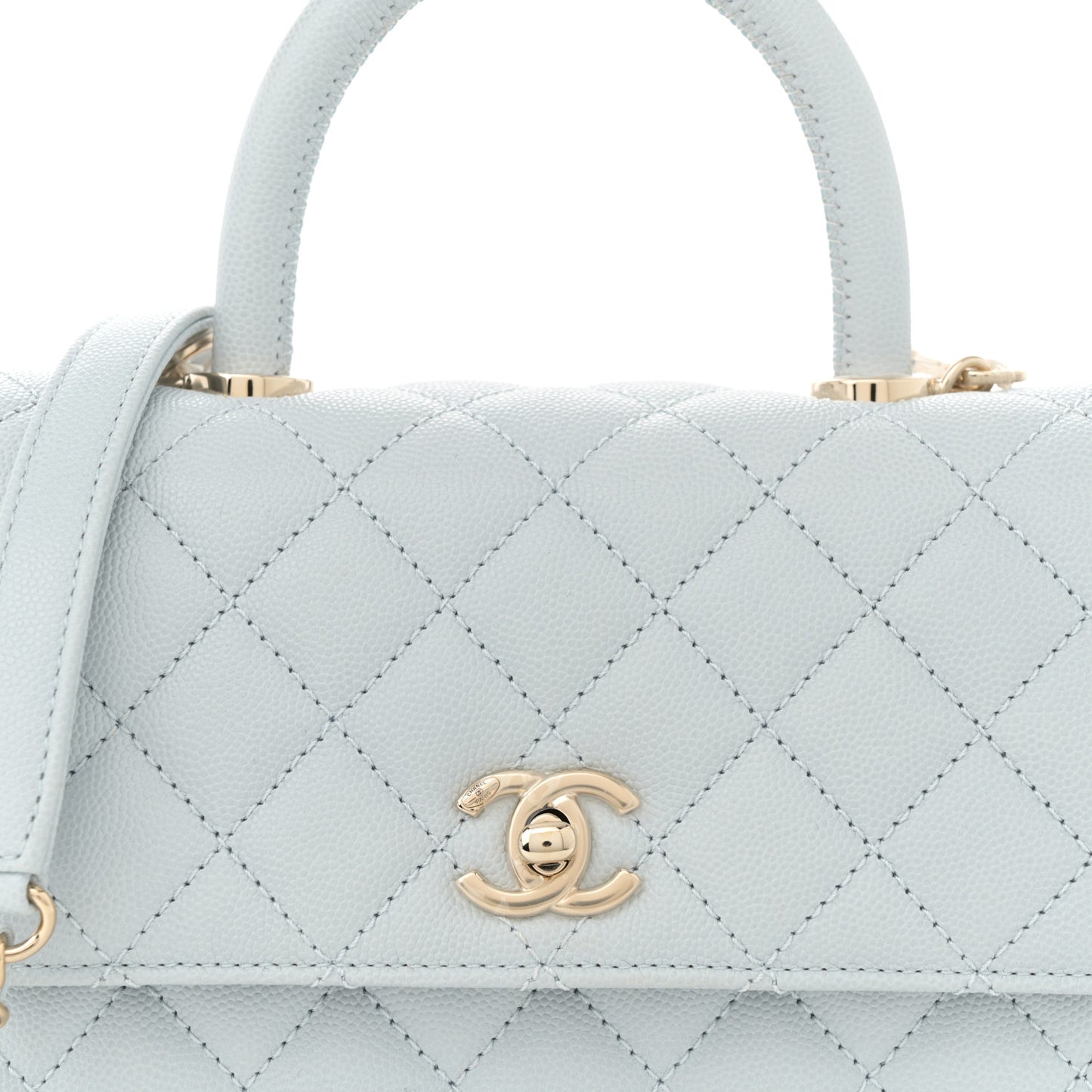 Caviar Quilted Mini Coco Handle Flap Light Blue