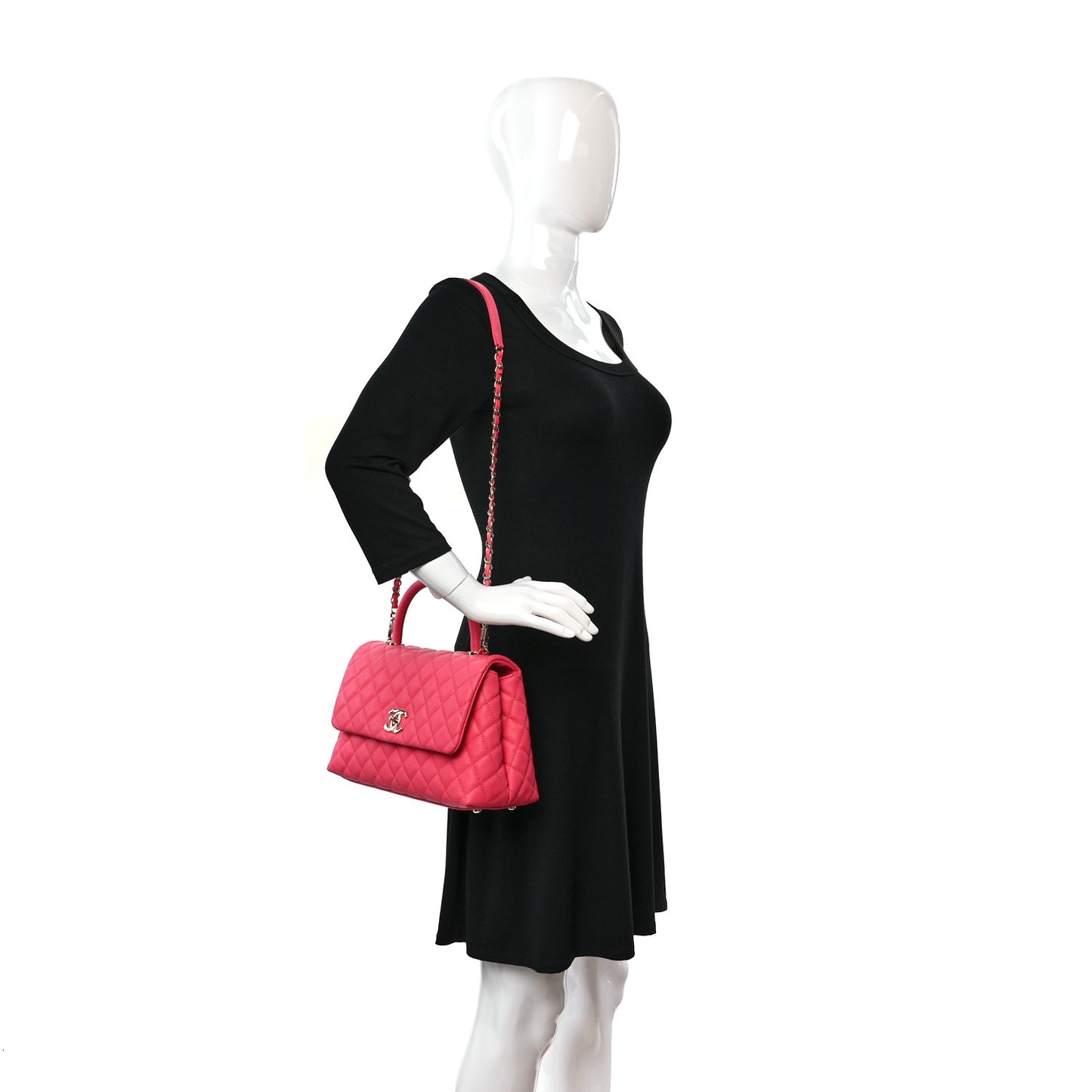 Caviar Quilted Small Coco Handle Flap Pink