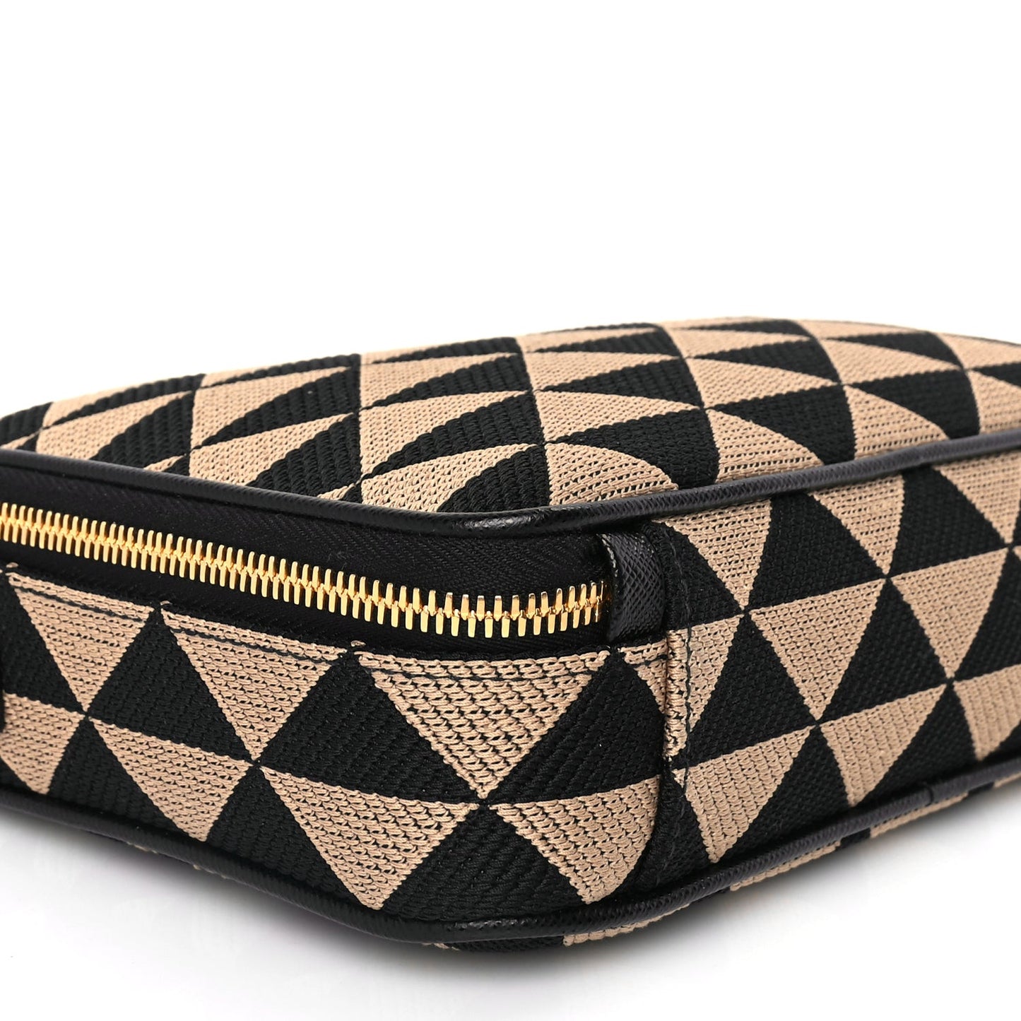 Jacquard Saffiano Triangolo Symbole Embroidered Medium Shoulder Bag Black Corda
