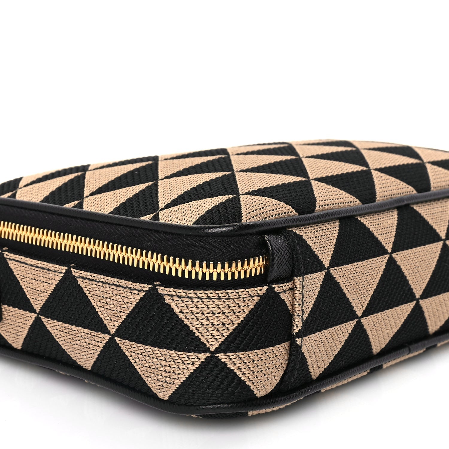 Prada Jacquard Saffiano Triangolo Symbole Embroidered Medium Shoulder Bag Black Corda 7 of 8
