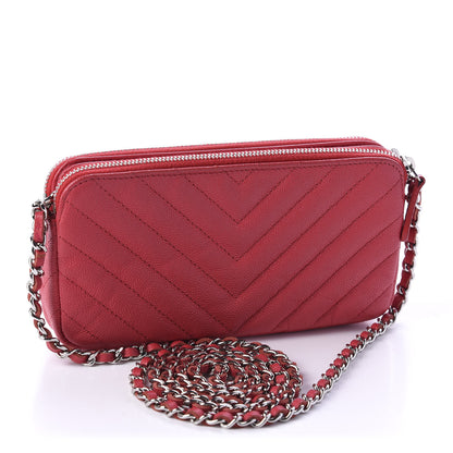 Chanel Caviar Chevron Quilted Small Clutch With Chain Light Red 3 of 11