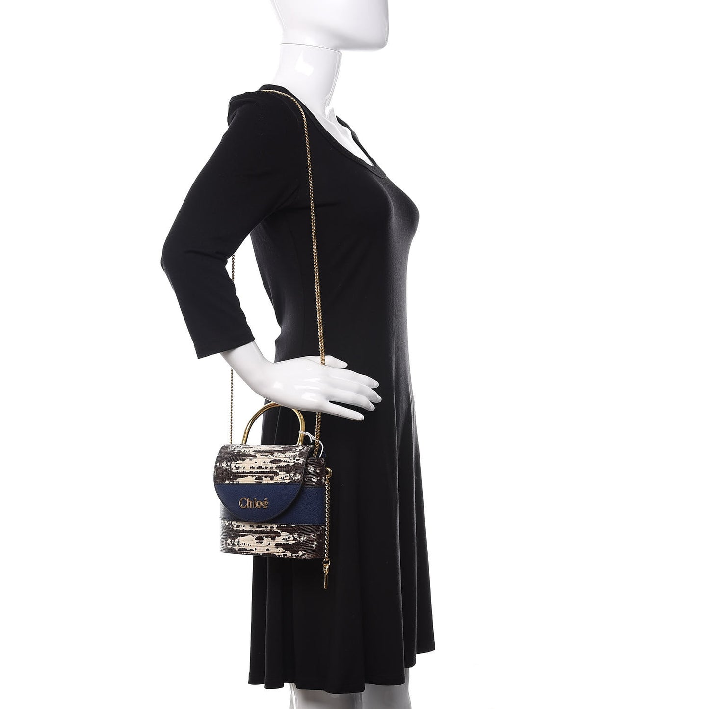 Lizard Embossed Calfskin Small Aby Lock Captive Blue