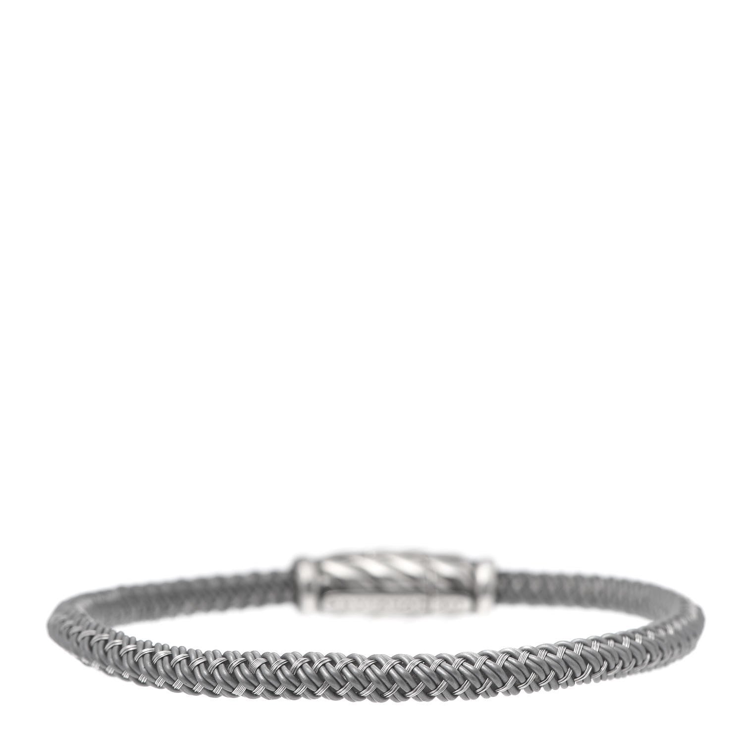 David Yurman Sterling Silver Leather Chevron Woven Bracelet Gray 3 of 5