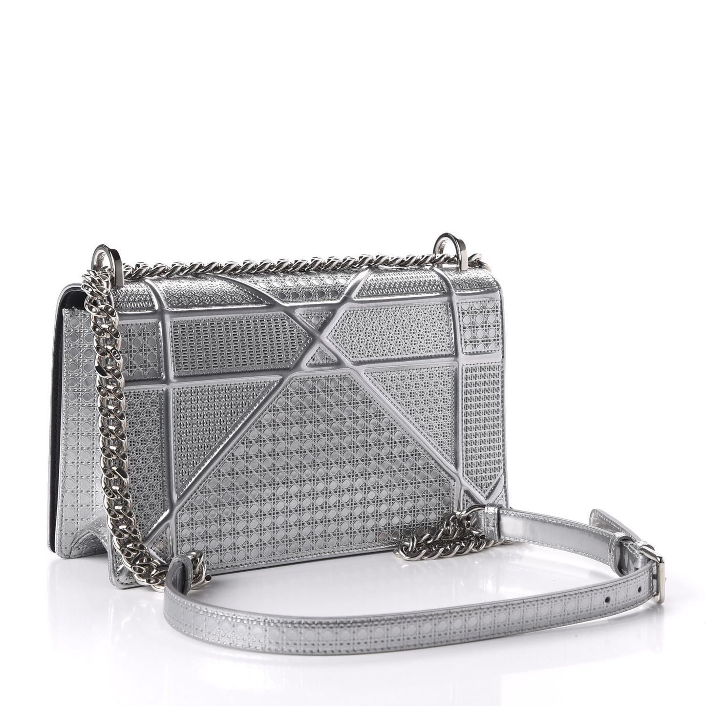 Metallic Patent Micro-Cannage Medium Diorama Flap Bag Silver