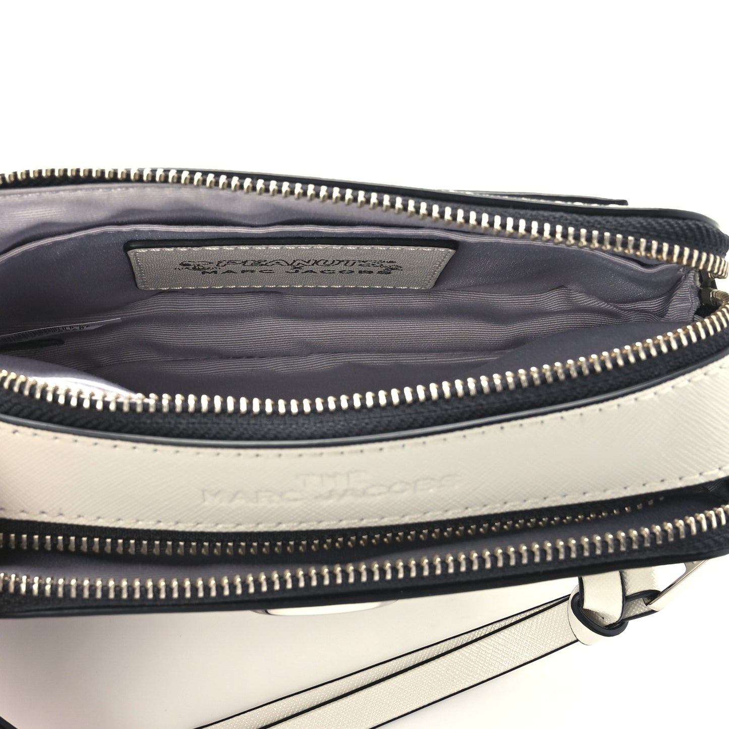 X Peanuts Saffiano Small Snoopy Snapshot Camera Bag White Black