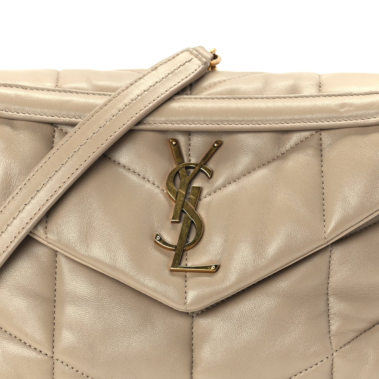 Lambskin Quilted Small Loulou Puffer Monogram Chain Satchel Dark Beige Dark Beige