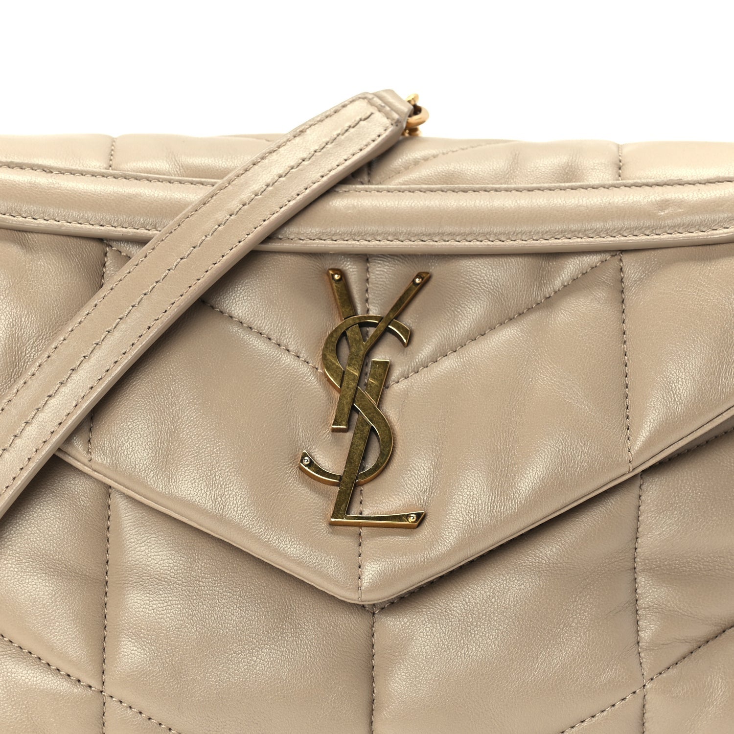 Saint Laurent Lambskin Quilted Small Loulou Puffer Monogram Chain Satchel Dark Beige Dark Beige 6 of 8