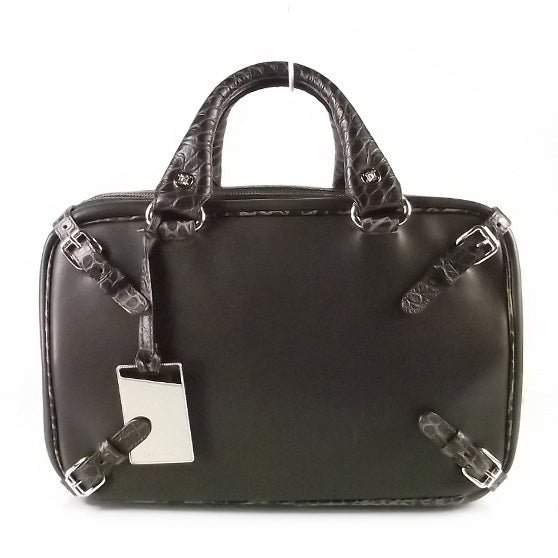 Crocodile Embossed Leather Trunkette Bag Chocolate Brown