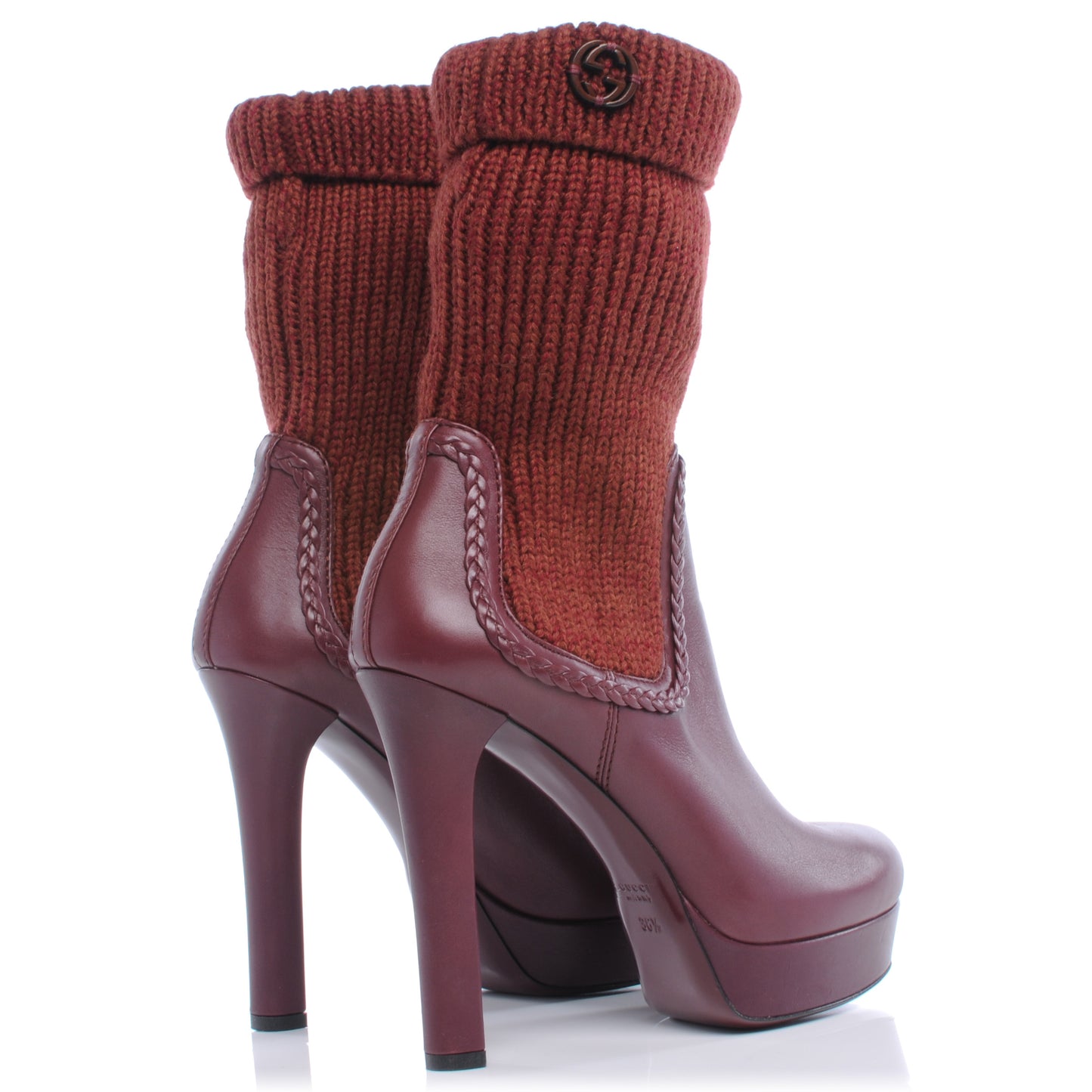 Leather Knit Platform Boots Heels 36.5