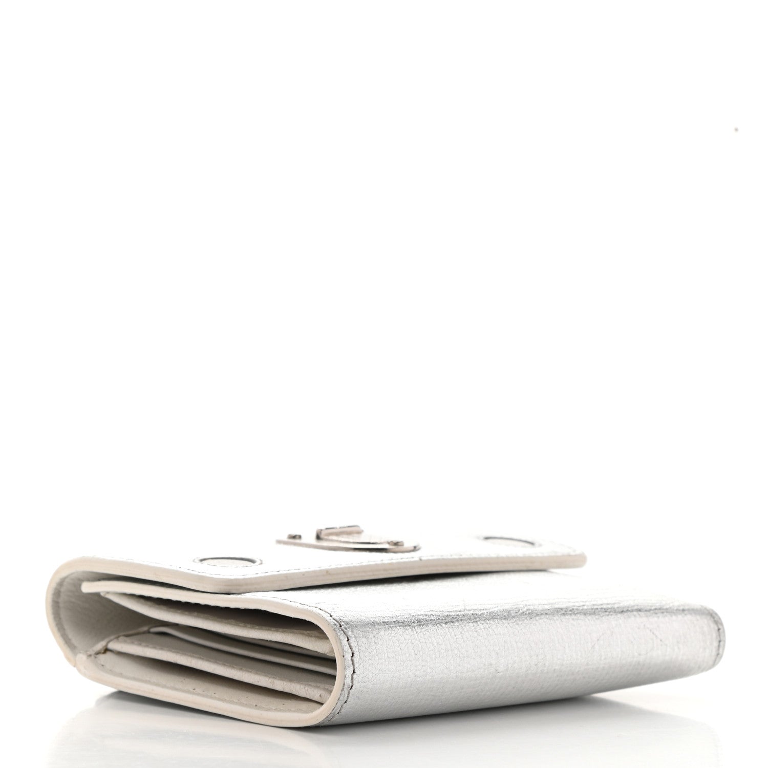 Christian Dior Metallic Goatskin Diorever Tri-Fold Wallet Silver 4 of 9