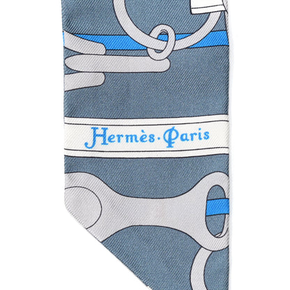 Hermes Silk Panoplie Equestre Twilly Gris Ciel Orange 5 of 5
