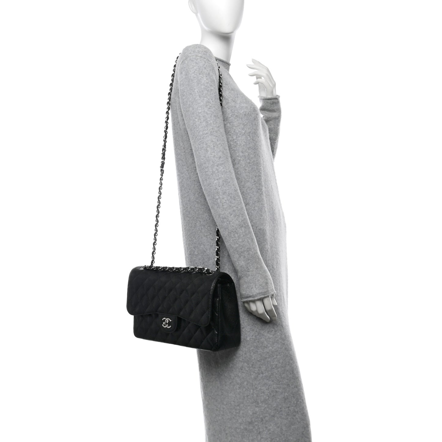 Caviar Quilted Jumbo Double Flap Black