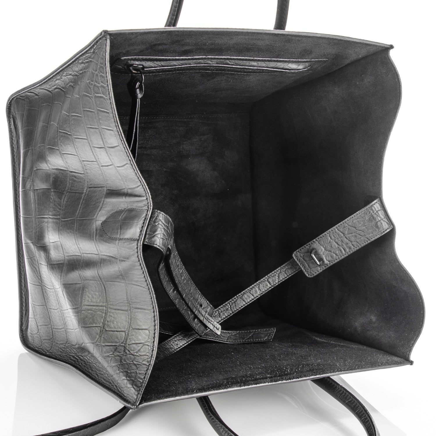 Celine Crocodile Embossed Calfskin Medium Phantom Luggage Black 5 of 8