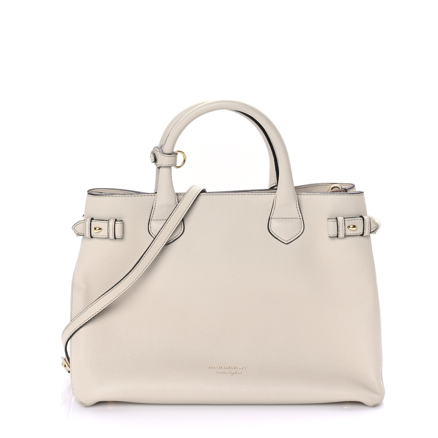 Burberry Derby Calfskin House Check Medium Banner Tote Limestone Limestone 1 of 7