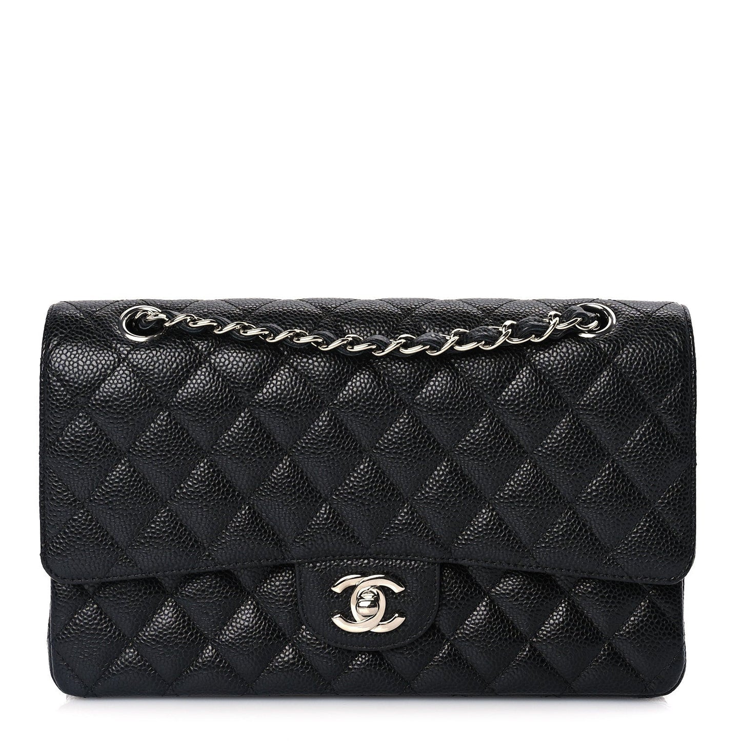 Caviar Quilted Medium Double Flap Black