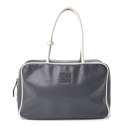 Miu Miu Soft Calf Softy Contrast Large Beau Top Handle Bag Marmo White 1 of 8