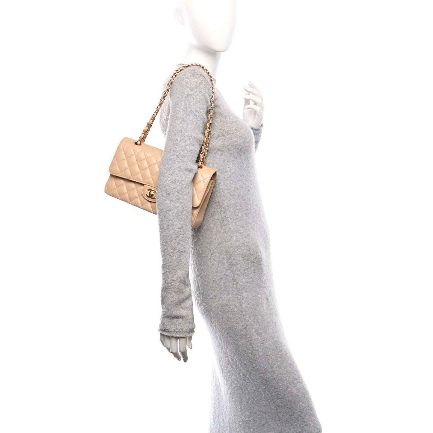 Caviar Quilted Medium Double Flap Beige