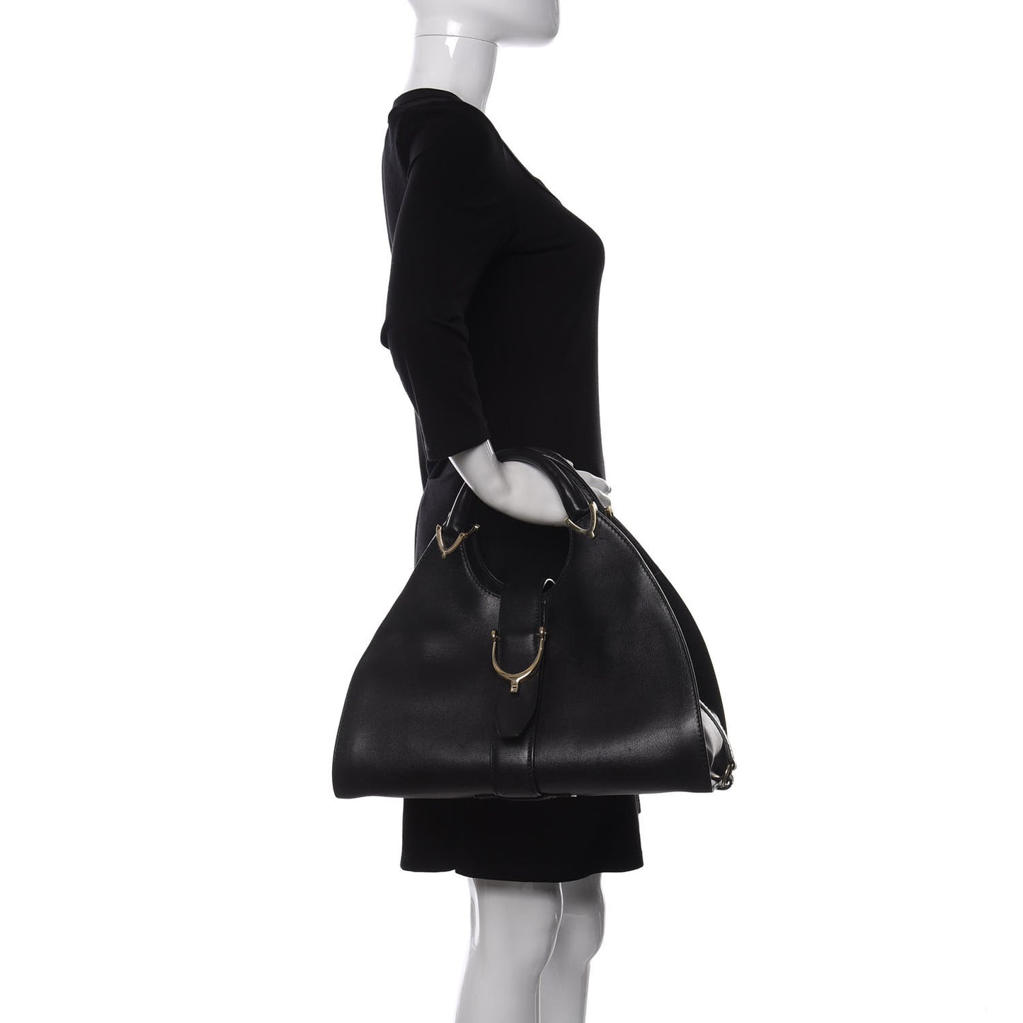 Calfskin Medium Stirrup Top Handle Bag Black