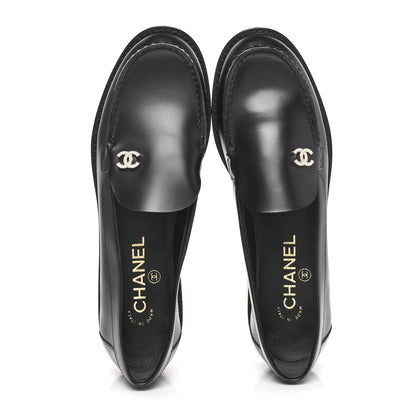 Chanel Calfskin Crystal CC Mocassin Loafers 37 Black 2 of 9