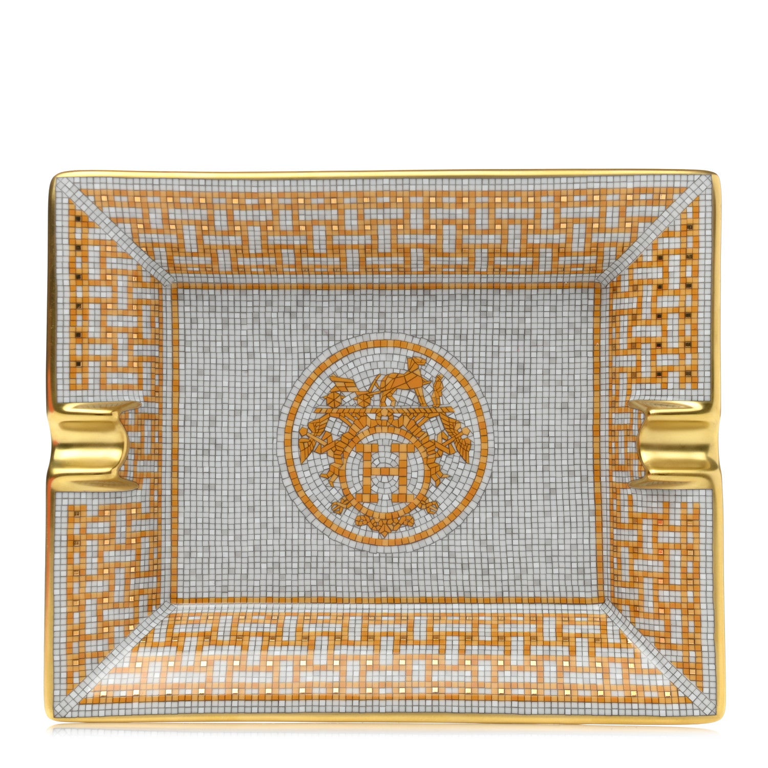 Hermes Porcelain Mosaique Au 24 Gold Ashtray 1 of 9