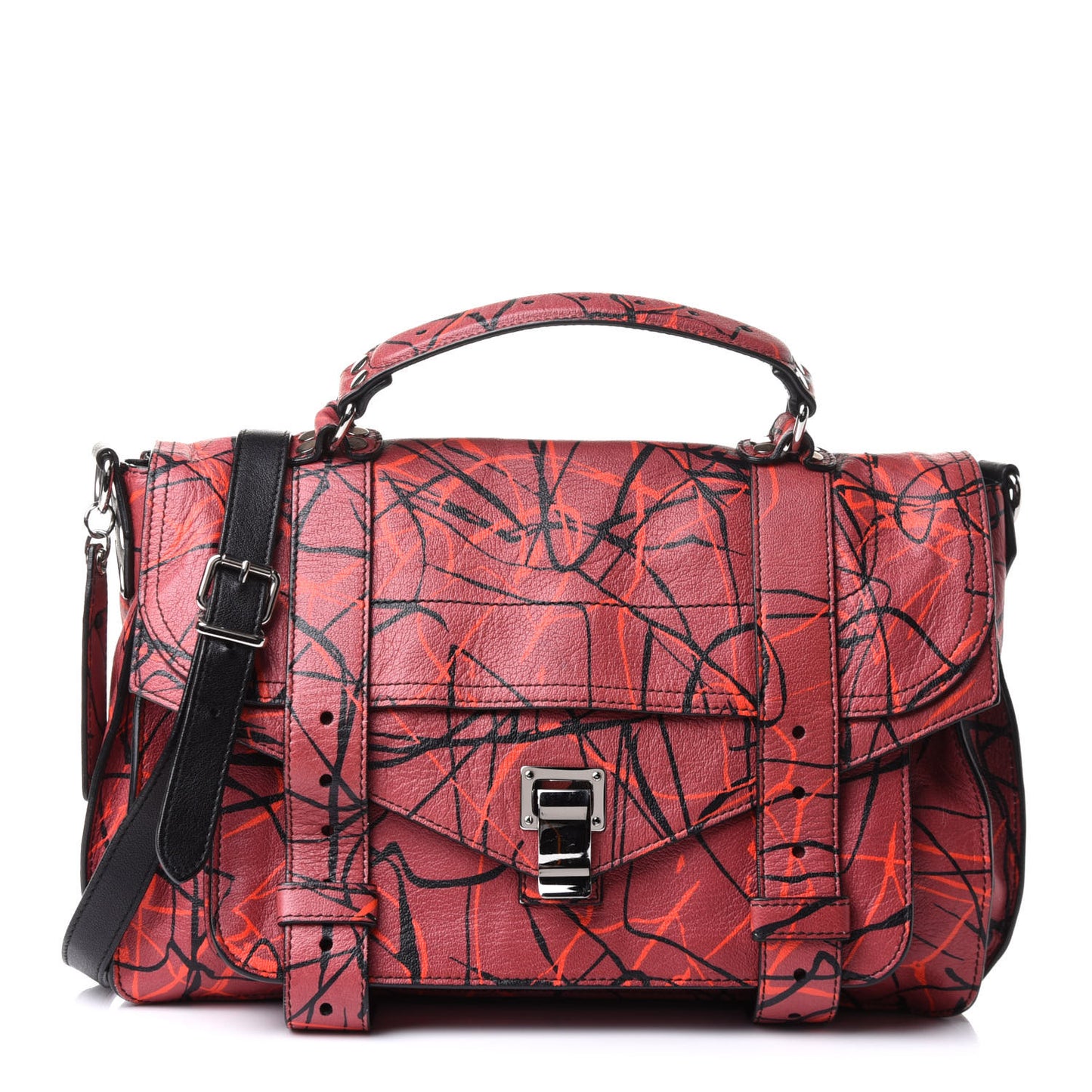 Calfskin Scribble Print Medium PS1 Satchel Red