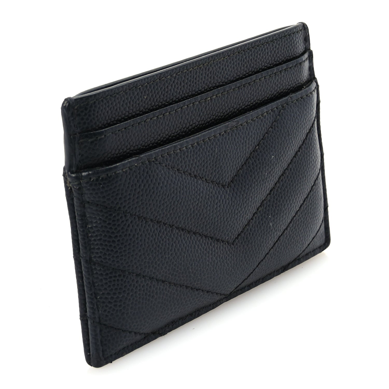 Saint Laurent Grain De Poudre Matelasse Chevron Monogram Credit Card Case  Black 4 of 7