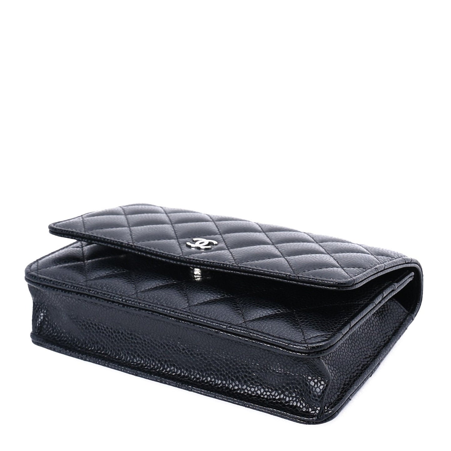 Caviar Quilted Wallet on Chain WOC  Black