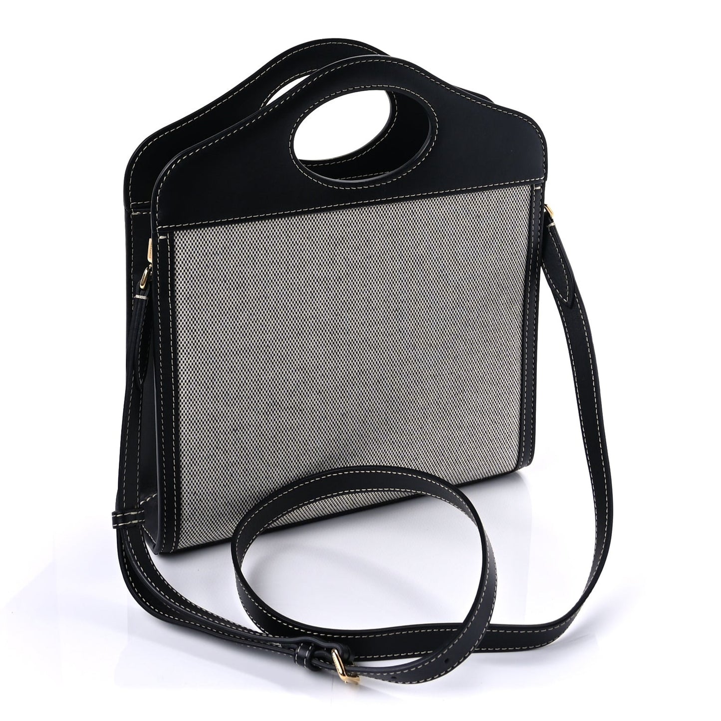 Smooth Calfskin Canvas Two Tone Mini Pocket Bag  Natural Black