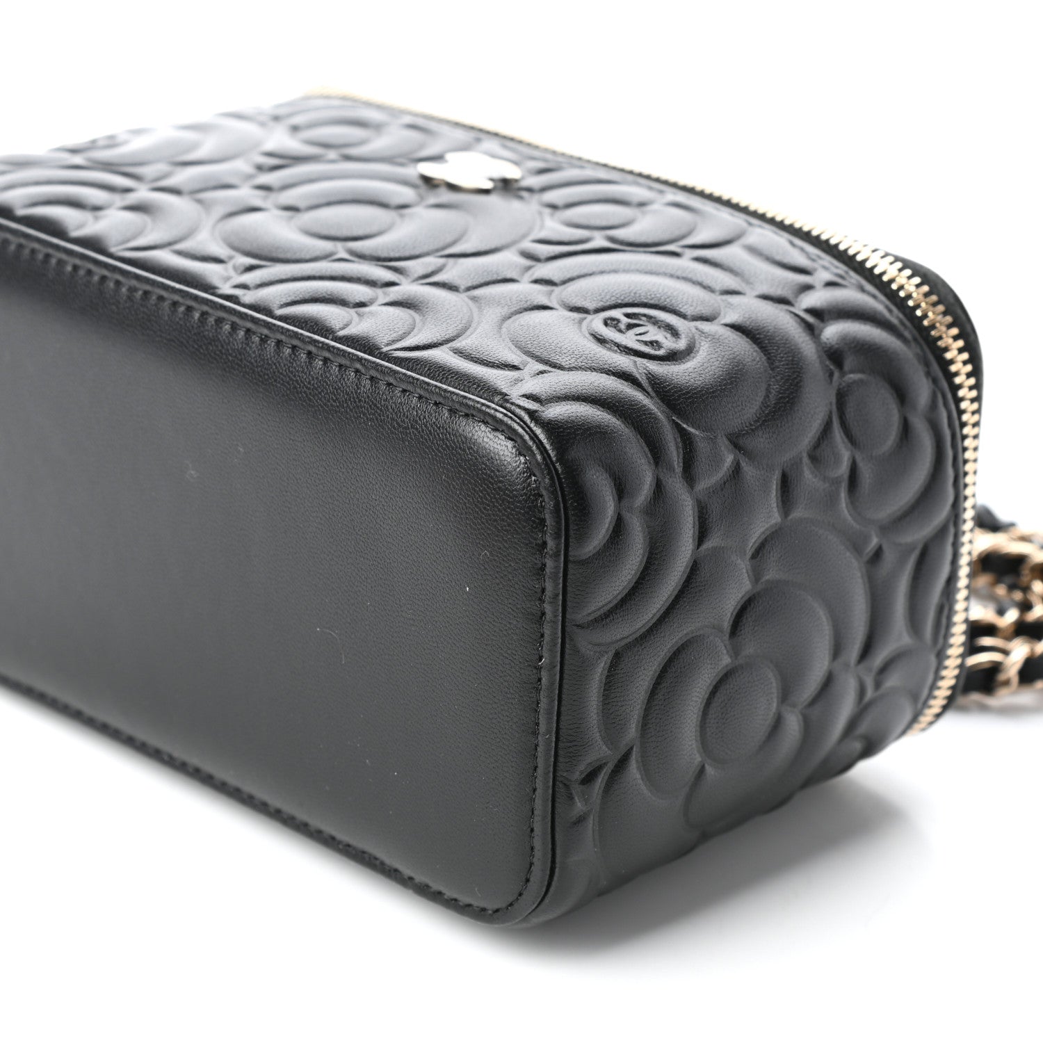 Chanel Lambskin Camellia Embossed Small Vanity Case With Chain Black 10 of 11