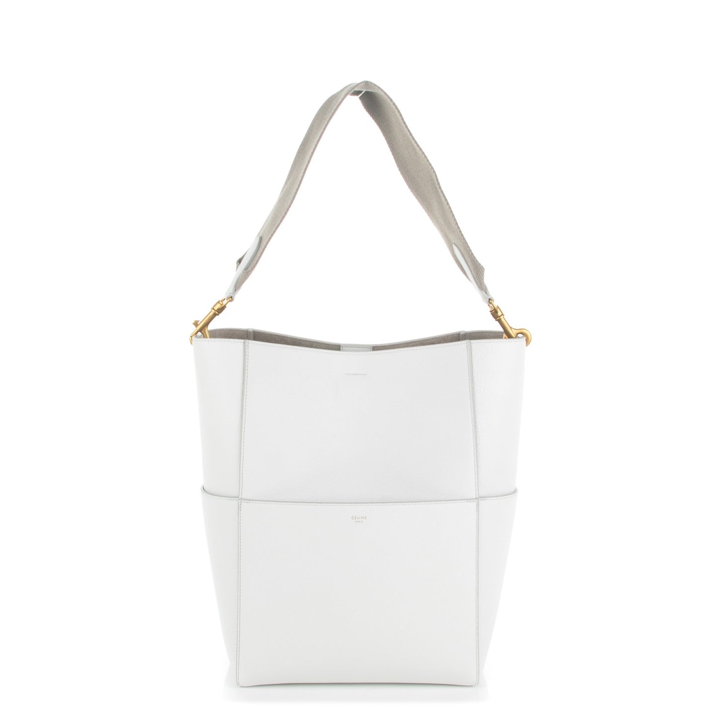 Soft Grained Calfskin Sangle Bucket Bag White