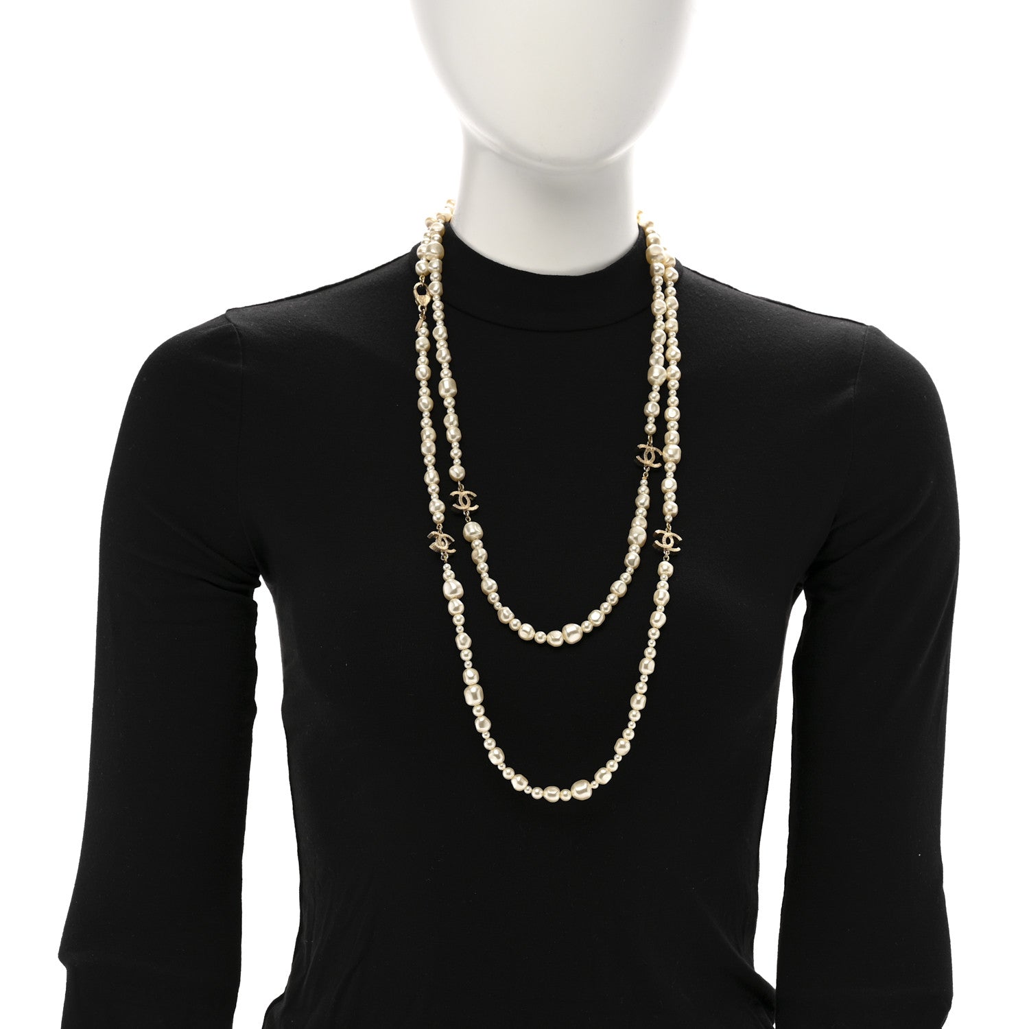 Chanel Pearl CC Long Necklace Light Gold 2 of 6