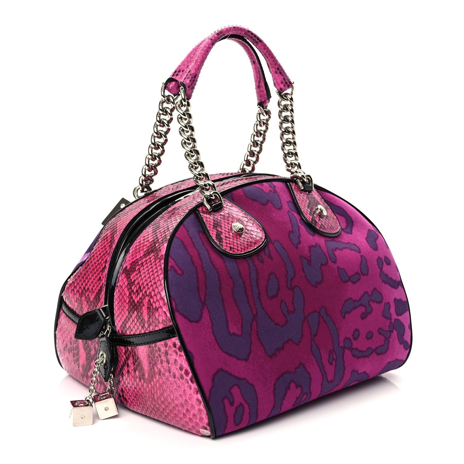 Christian Dior Snakeskin Leopard Gambler Dice Bowler Pink 2 of 9